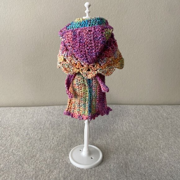 Handmade Crochet Pink Multicolour Dress+Cape+Belt for 29cm Doll 3-Piece Outfit - Picture 3 of 13